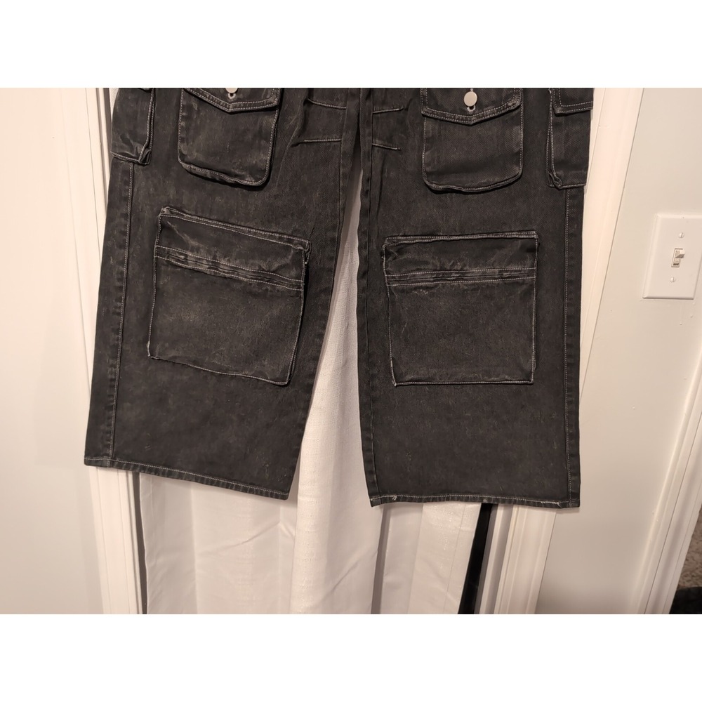 NWT Fashion Nova Cargo Jeans Women Black Wide Leg Goth Grunge Skate Y2K Size-11 - Picture 5 of 14